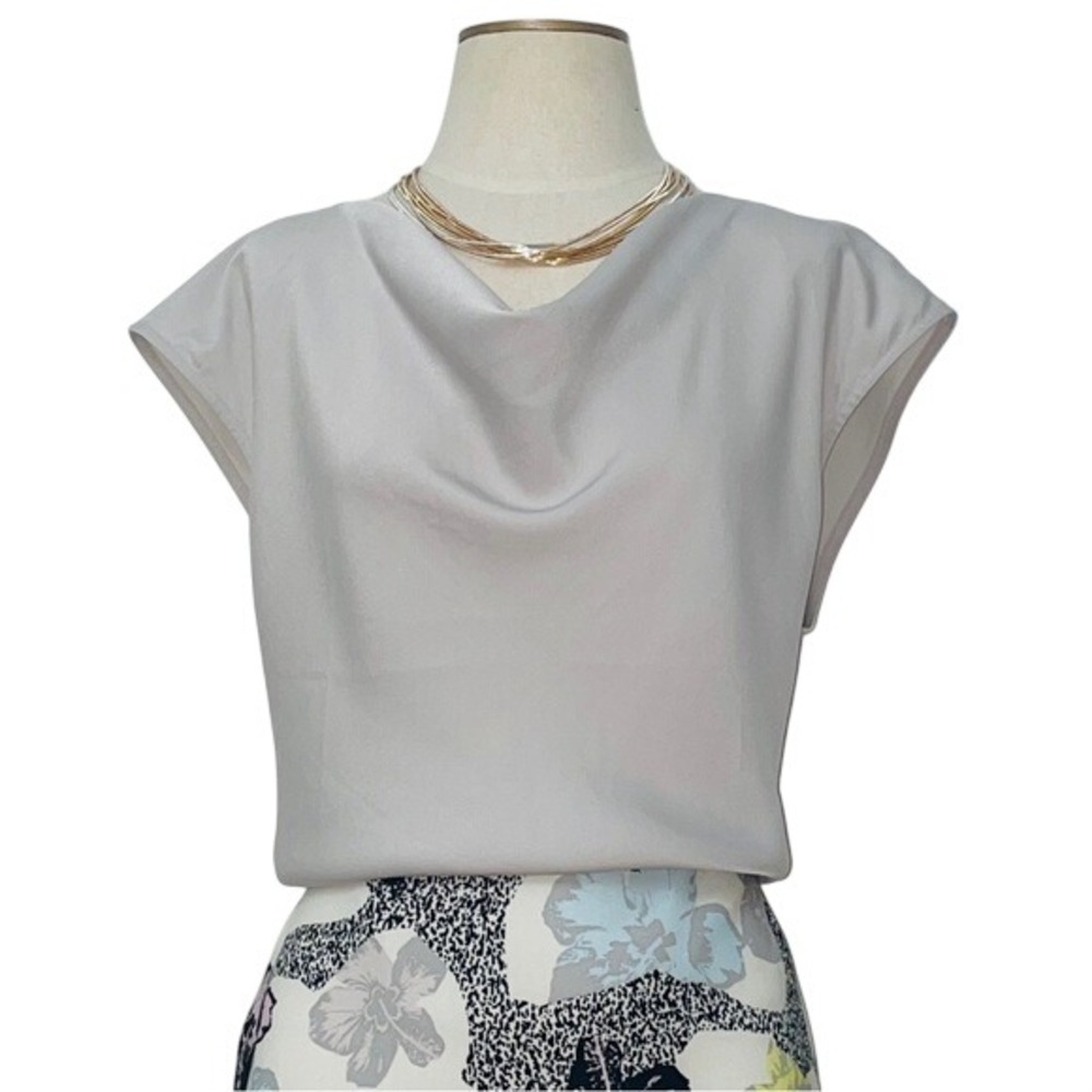 Banana Republic Womens Cowl Neck Cap Sleeve Blouse Light Gray Large 570010-05-1